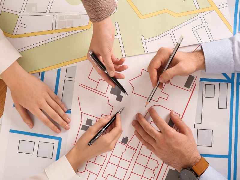 Property maps reviewed during an ALTA land survey and commercial title commitment process in Roseville California.